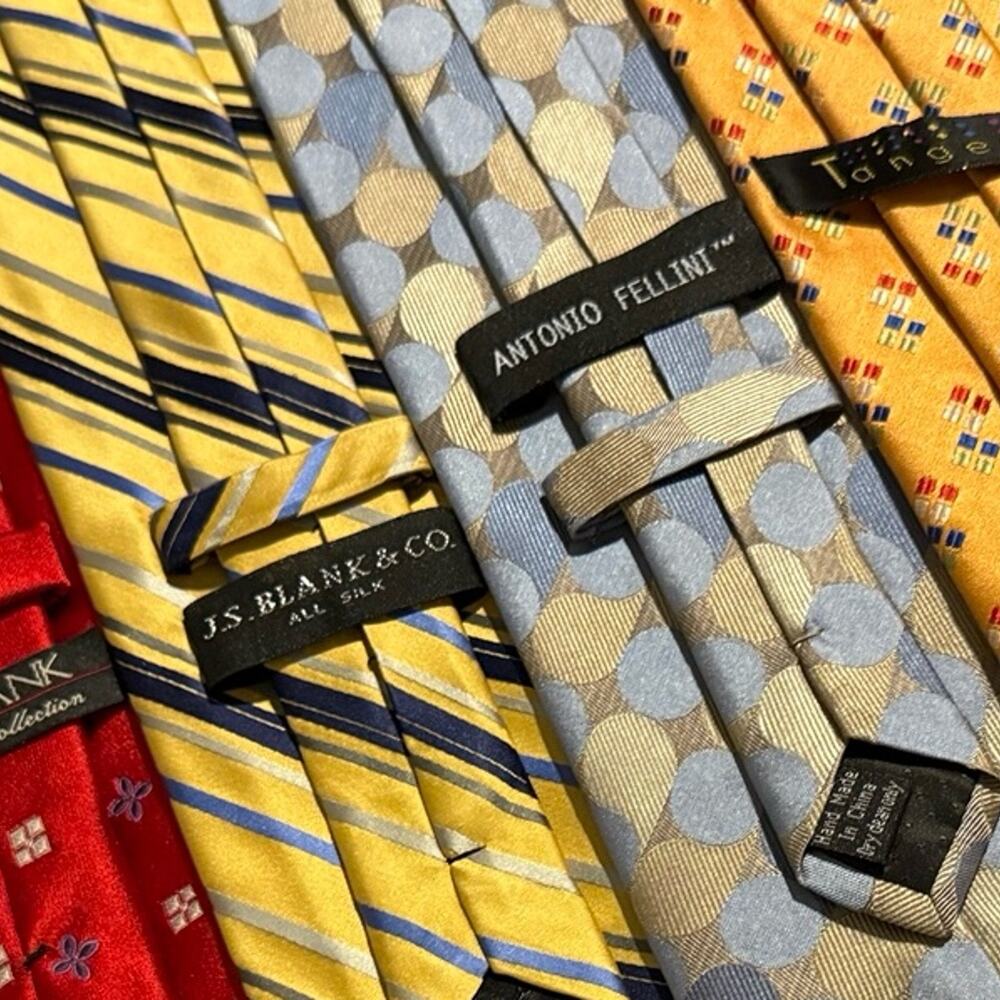 Lot of 4 Men’s Designer Silk Ties – Jos. A. Bank, Antonio Fellini, handmade